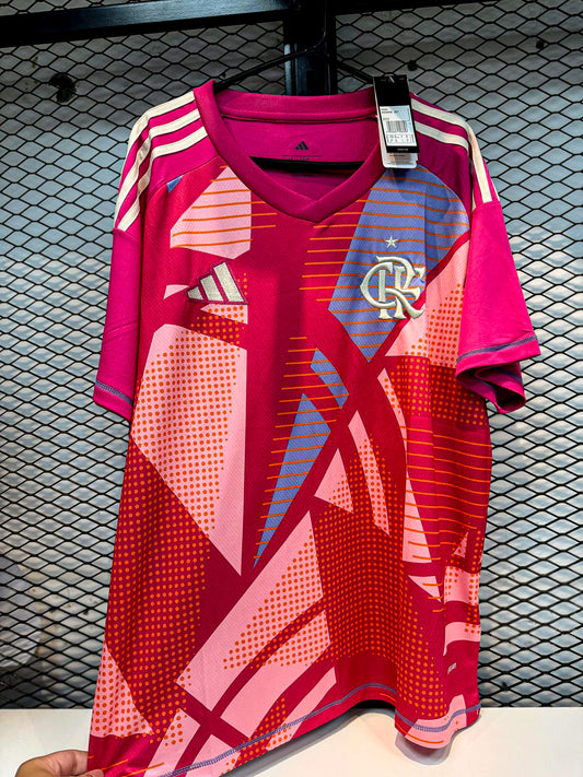 Camisa Flamengo Pré-Jogo 2024 Rosa/Multicolorida – Premium Tailandesa